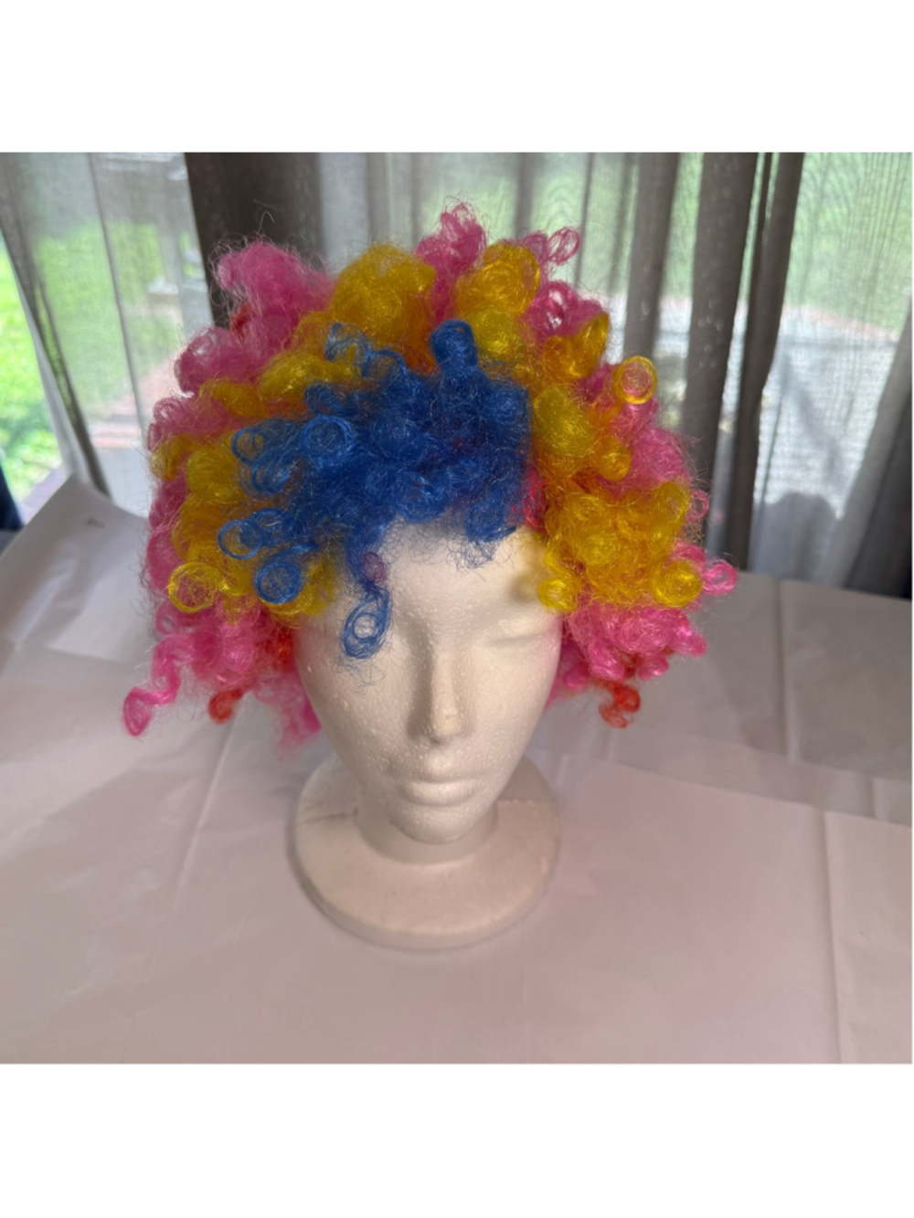 Vintage curly multicolor clown wig cloth cap acrylic hair Halloween costume OS